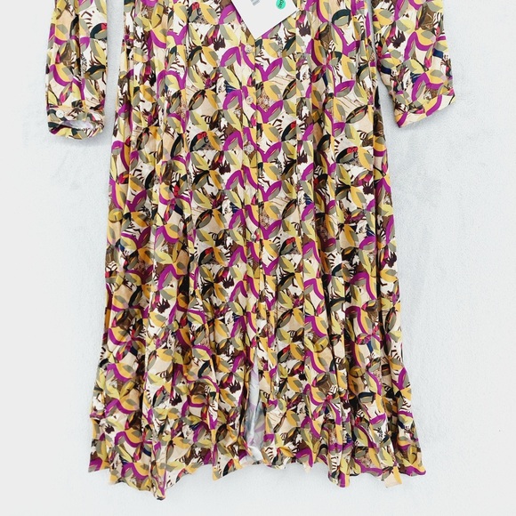 Claude Milano Multicolor Abstract Print Button Front Long Sleeve Midi Dress P446 - Picture 2 of 8